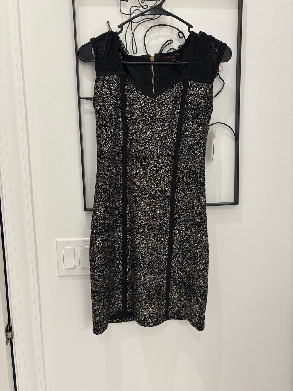 Material Girl Black and Gold Sparkle Lace-Trim Bodycon Mini